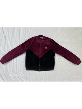 Adidas women’s size M CLRDO burgundy and black colorblock plush track jacket